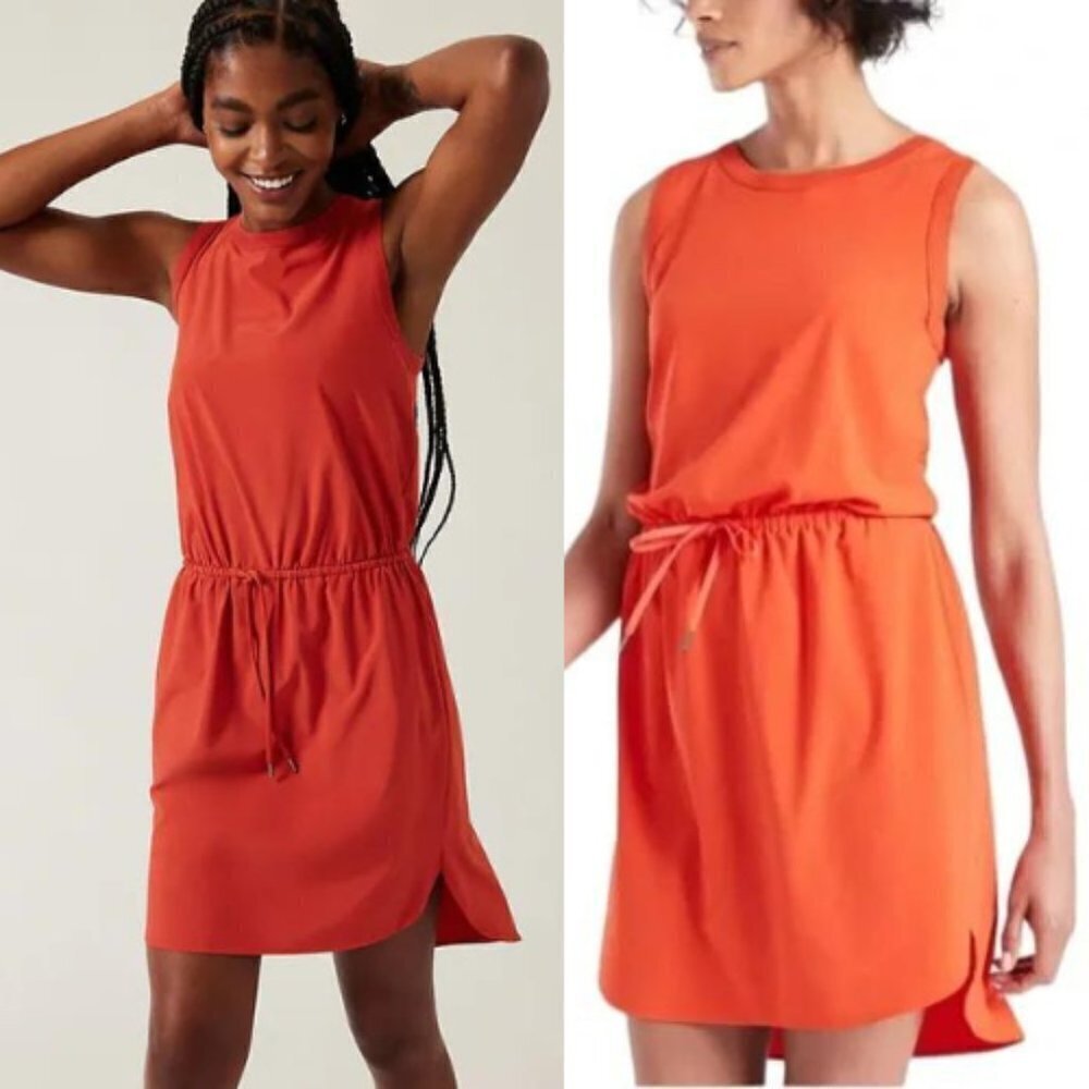 Athleta Rincon Blouson drawstring cinched waist Dress Orange28321